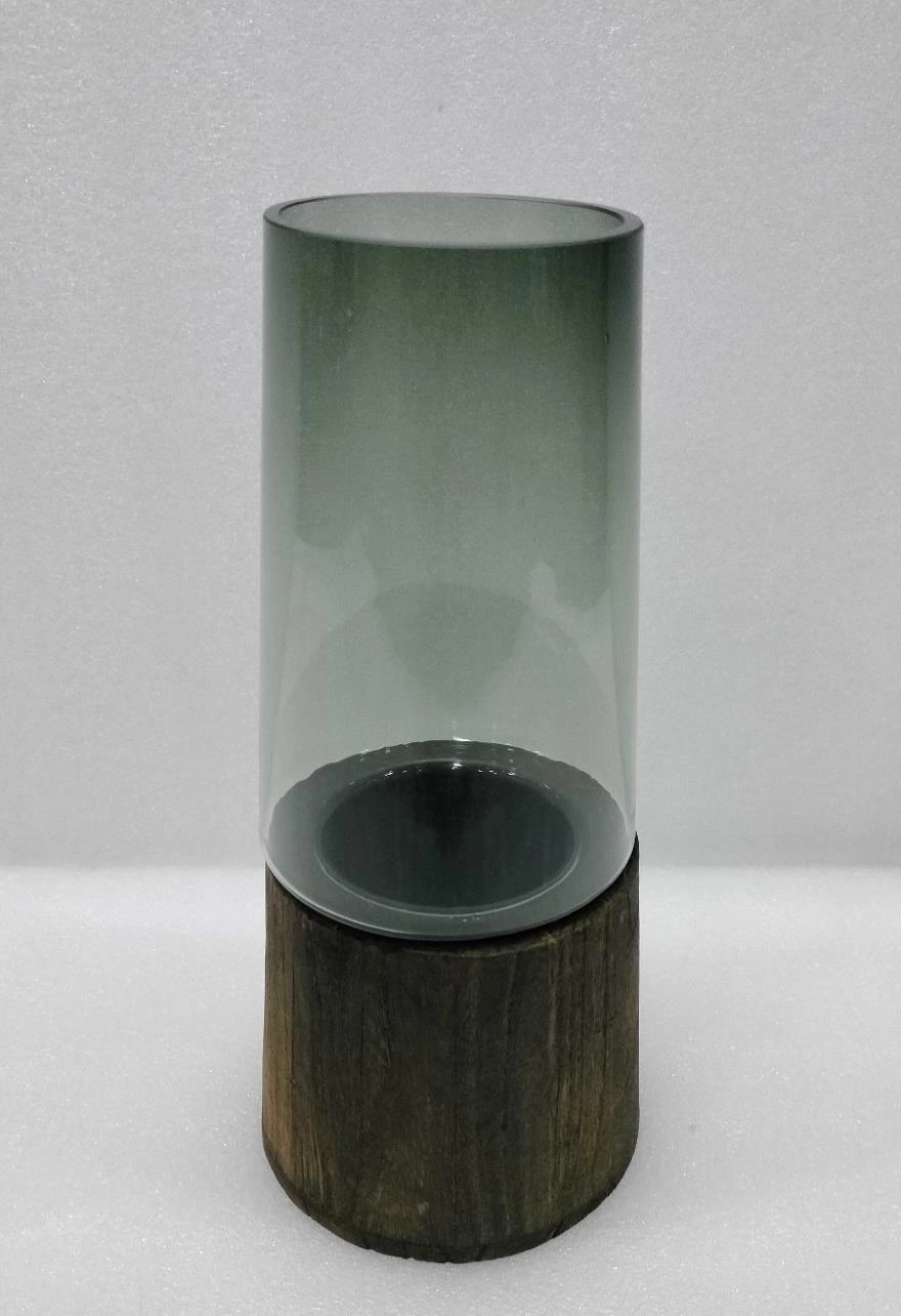 Glass vase with Wooden Taper 30x9x13cm